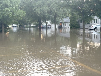 It was a tough week for the area, with two major storms passing through. It began on June 29, with as much as six plus inches of rain coming in less than two hours. This flooded many spots in both Boissevain – like Aberdeen in Boissevain (top) where the water was deep enough to see reflections.