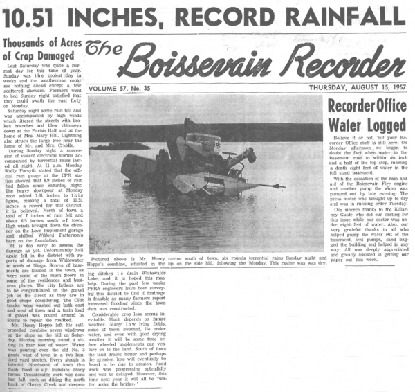 60 years ago, August 1957, torrential downpour, havoc to crops, roads and homes
