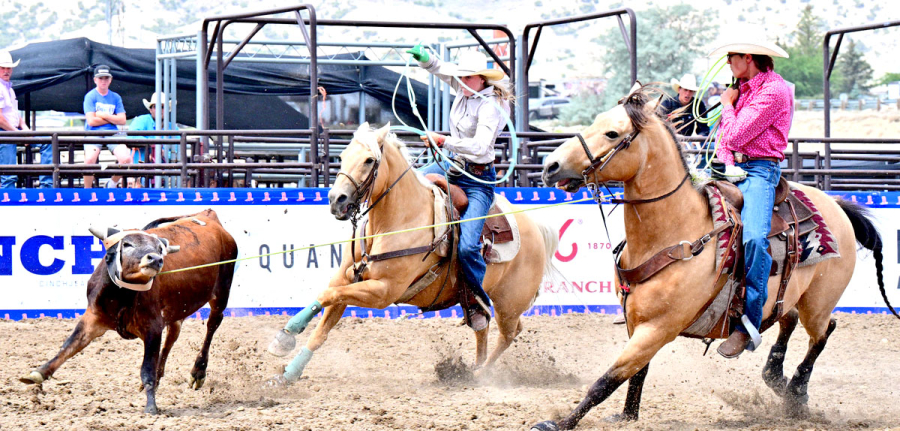 Boissevain’s Reid Armstrong (right) with his partner Kelsey McGee of Deloraine competing at Nationals in Wyoming last year.	