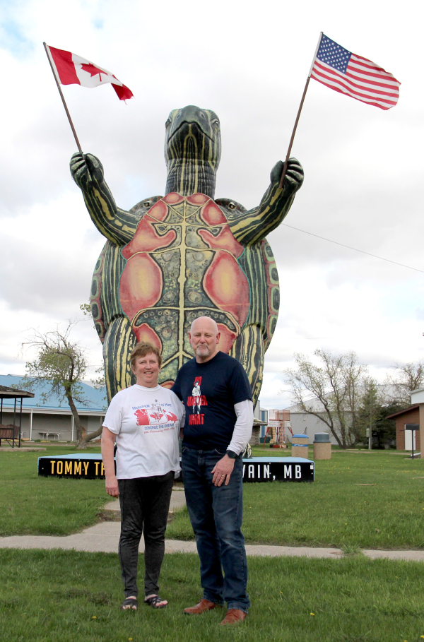 Boissevain TOPS charter member Chris Arthur (left) with Fred Fox, older brother of Canadian hero Terry Fox. Arthur has coordinated a Terry Fox walk for the TOPS club for many years, and the group was happy to have Fox tell stories at their Wednesday meeting in Boissevain.