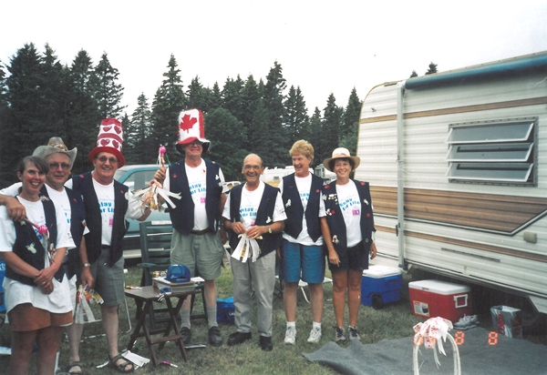 2003 UCT Relay for Life team at the Peace Garden. (L-R) Catherine Turner, Ernie Crowe, Howard Dalrymple, Jim Hart, Don Voodre, Barb Hart and Wendy Clyne.    