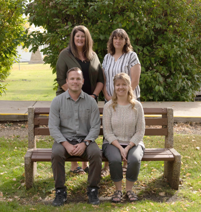 New Minto Principal Jamie Schultz (front, left) is starting his first year at the school, joining teacher Lisa Bos (front, right), teacher Kim Penner (back left) and EA Karen Fraser (back right). All are looking forward to a good year at Minto School.
