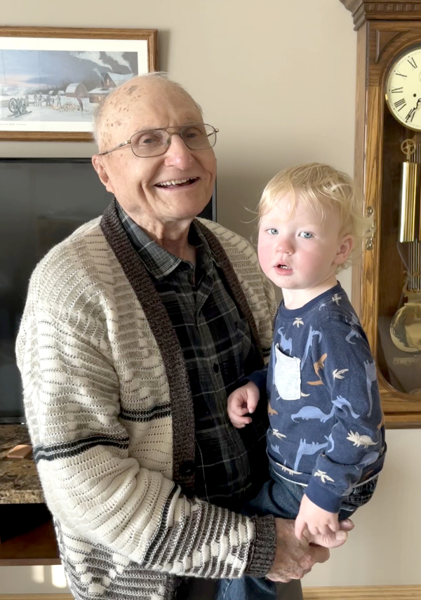 WWII Veteran Laverne Tufts enjoys some time with his great grandson Vincent Tufts.