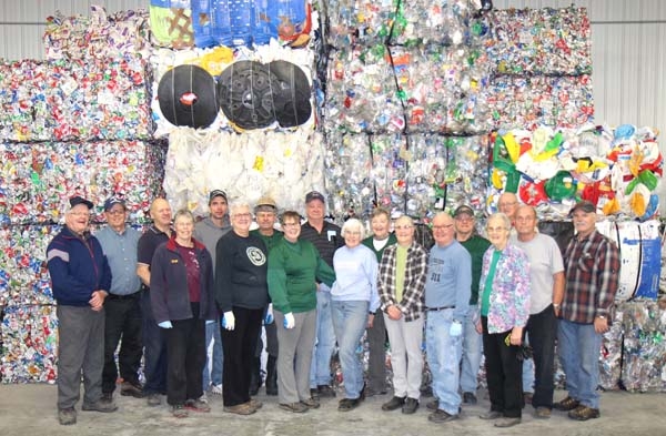 The recycling volunteers put in a lot of time to keep reusable items out of the landfill site. Volunteers work Wednesday and Friday mornings. (L to R): Clayton Fisher, Lloyd Leganchuk, Herman Dyck, Marg Hammond, Morley Dooley, Melanie Beard, Bob Barwick, Darlene Barwick, Gib Beard, Anna Grace Diehl, Betty Rempel, Norma Evans, Russell Bell, Glen LePoudre, Ethel Black, David Hicks, Ron Turner, Grant Gerdis. Missing from the photo: Jake Neufeld, Bernetta Speirs, Jules Bergman, Shirley Turner, William Dooley, Jake Rempel. 