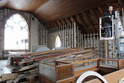 Fieldstone heritage building being restored